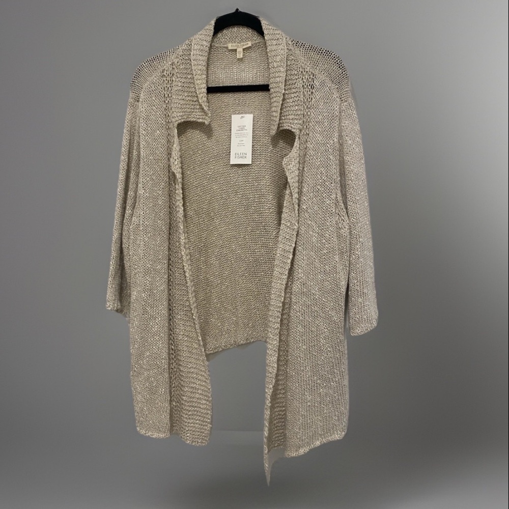Eileen Fisher Woman 2X Open Front Cardigan Sweater Cotton Linen Chainette New